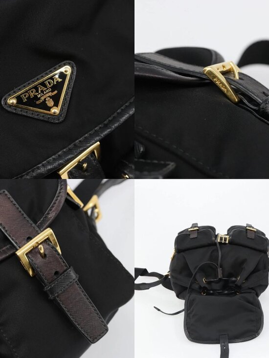 PRADA Backpack Nylon Black Gold Auth yk20532SAV